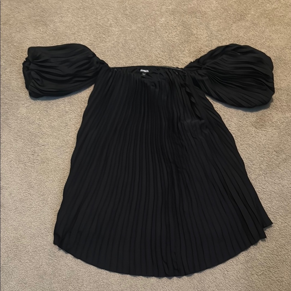 Express Black Pleated Off-Shoulder Dress